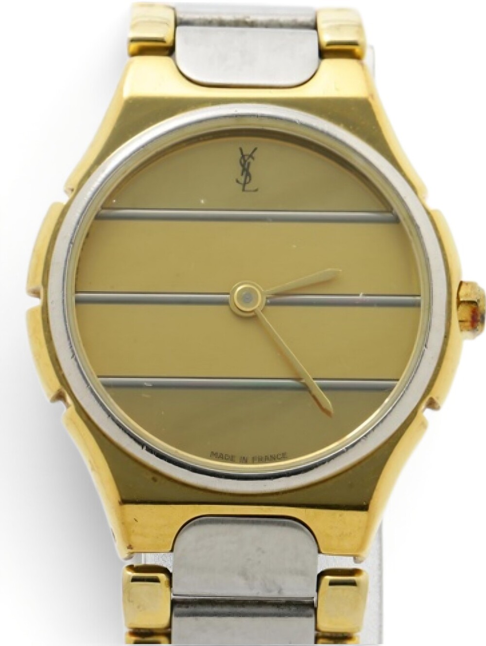 YSL Yves Saint Laurent Two-Tone Gold Silver Striped Dial Watch Womens Vintage - Picture 1 of 1